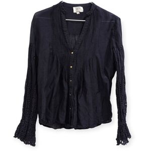 Jade Johnny Was Embroidered Shirt Lace Sleeves Eyelet XS